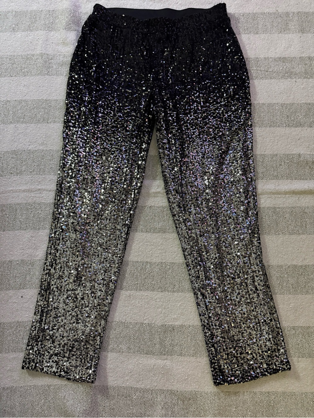 Cable & Gauge Black Silver Ombré Sequin Pants Small Cropped Party Trouser